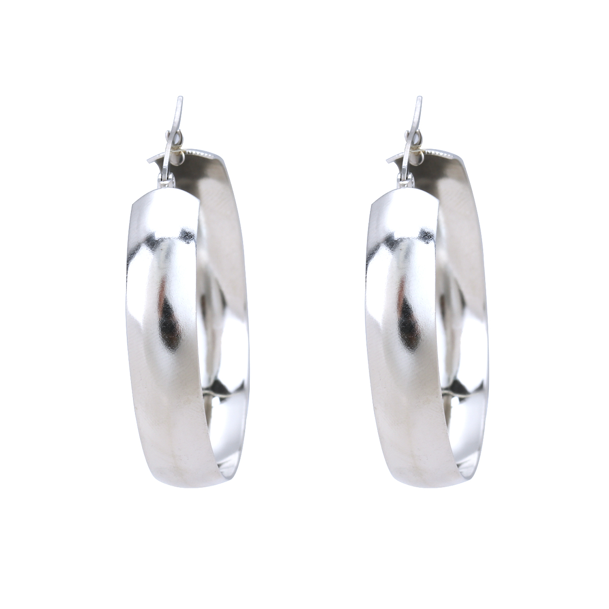 Picture of 304 Stainless Steel Hoop Earrings Silver Tone Round 4.9cm x 4.2cm, Post/ Wire Size: (17 gauge), 1 Pair