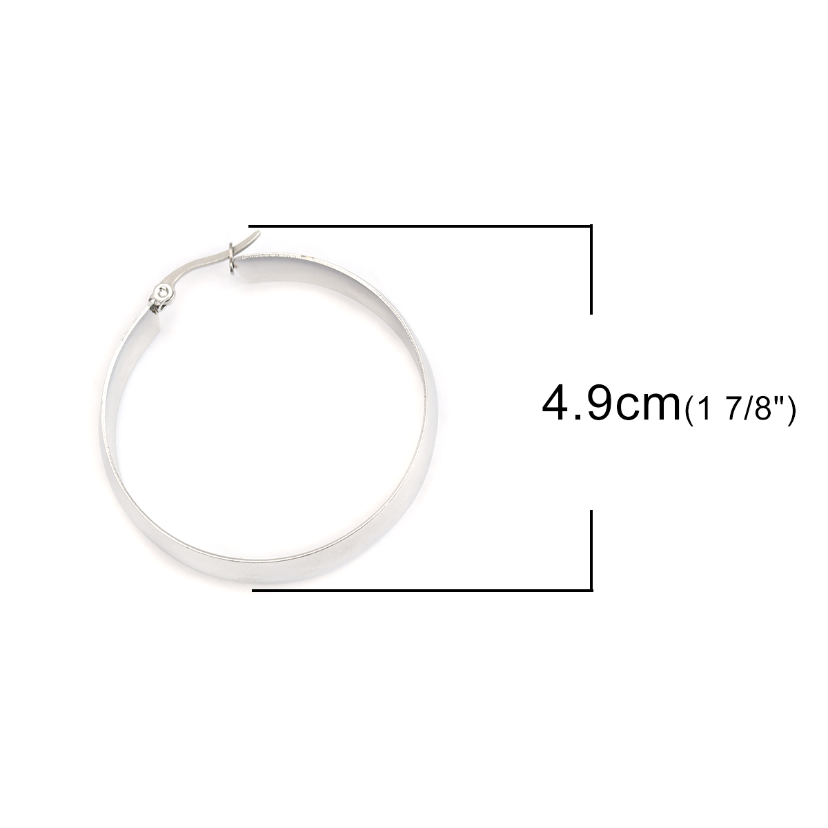 Picture of 304 Stainless Steel Hoop Earrings Silver Tone Round 4.9cm x 4.2cm, Post/ Wire Size: (17 gauge), 1 Pair