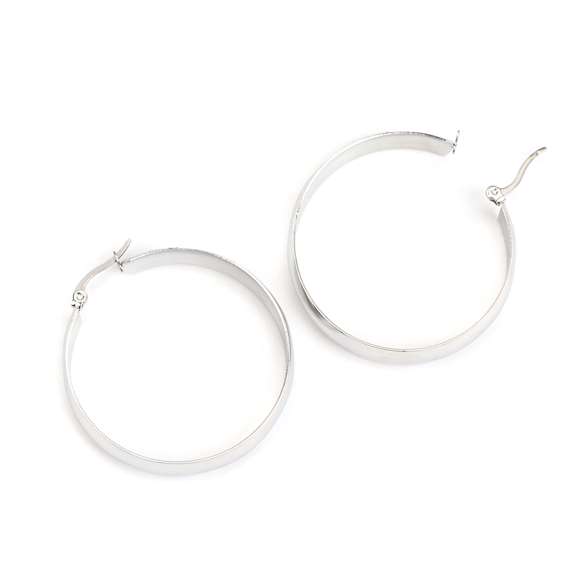 Picture of 304 Stainless Steel Hoop Earrings Silver Tone Round 4.9cm x 4.2cm, Post/ Wire Size: (17 gauge), 1 Pair