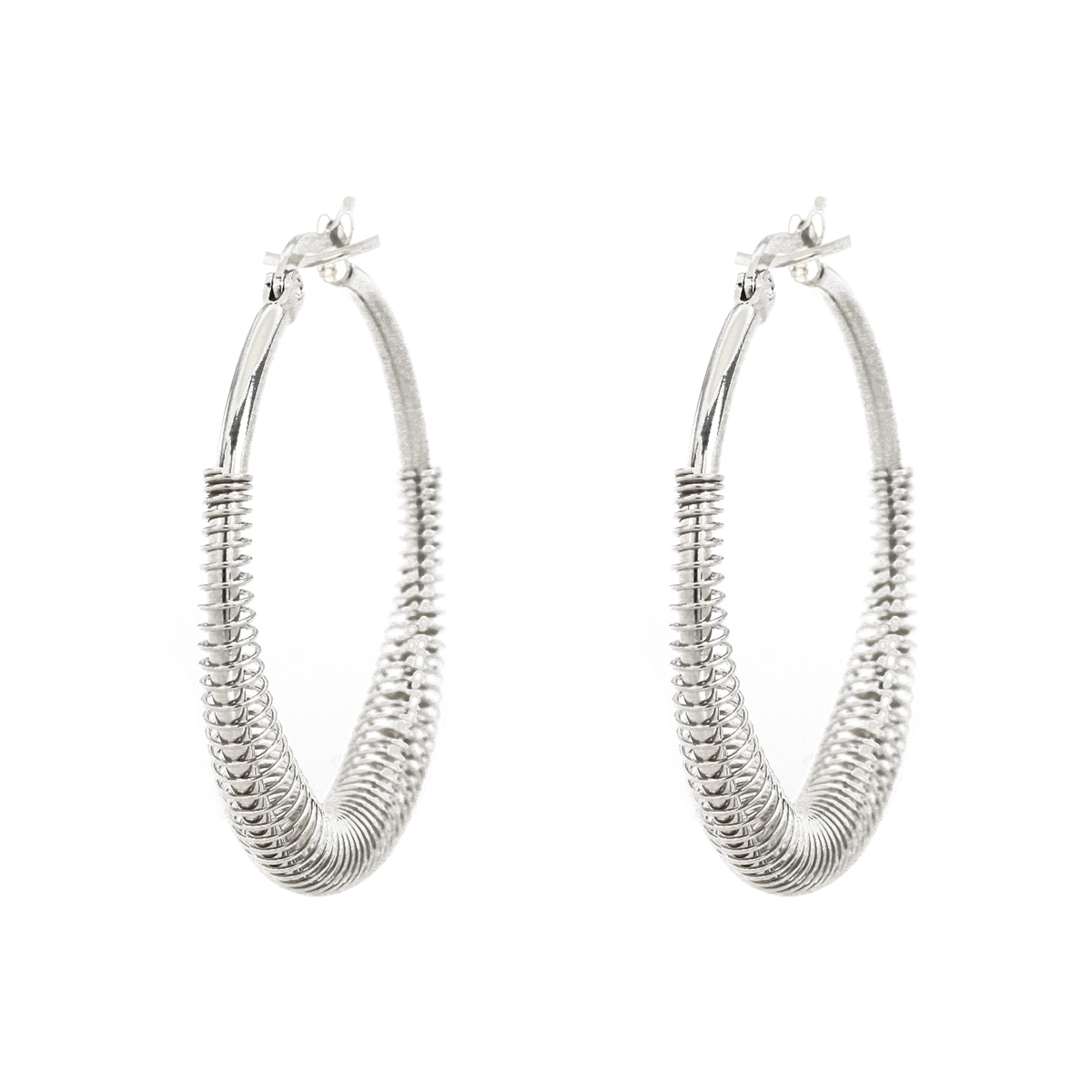 Picture of 304 Stainless Steel Hoop Earrings Silver Tone Round 4.3cm x 4cm, Post/ Wire Size: (17 gauge), 1 Pair