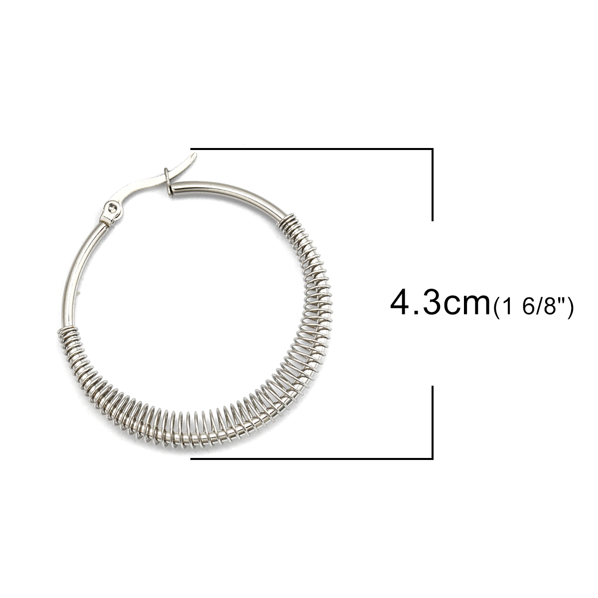 Picture of 304 Stainless Steel Hoop Earrings Silver Tone Round 4.3cm x 4cm, Post/ Wire Size: (17 gauge), 1 Pair