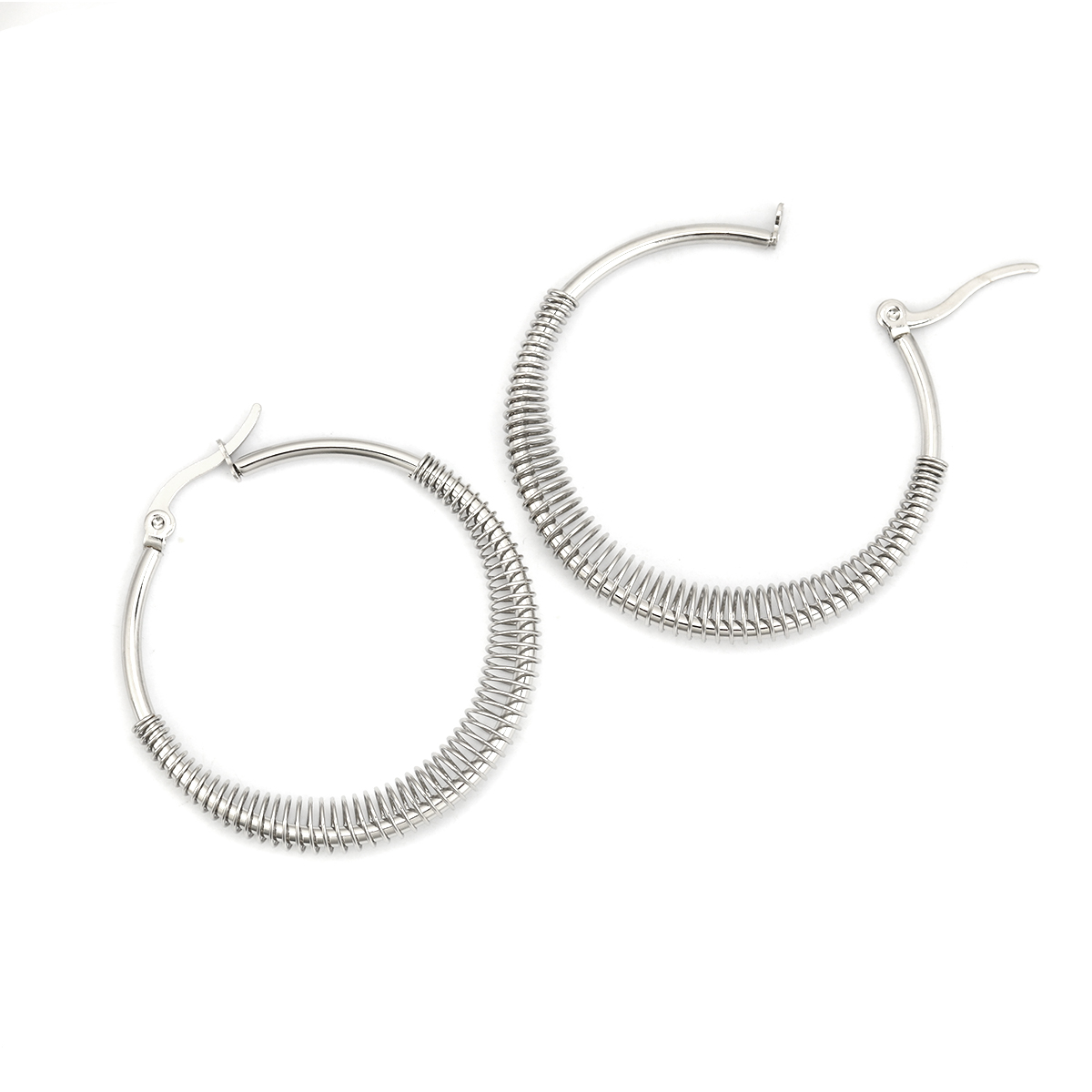 Picture of 304 Stainless Steel Hoop Earrings Silver Tone Round 4.3cm x 4cm, Post/ Wire Size: (17 gauge), 1 Pair