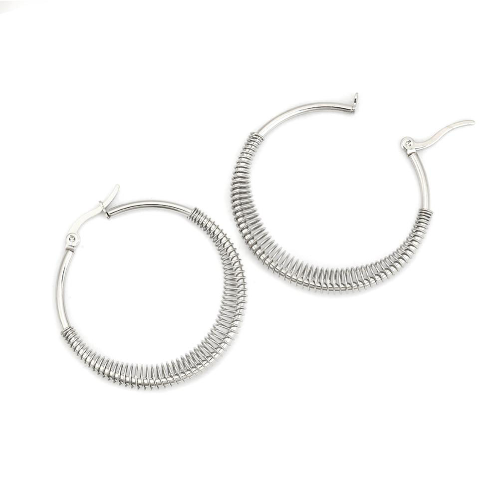 Picture of 304 Stainless Steel Hoop Earrings Silver Tone Round 4.3cm x 4cm, Post/ Wire Size: (17 gauge), 1 Pair