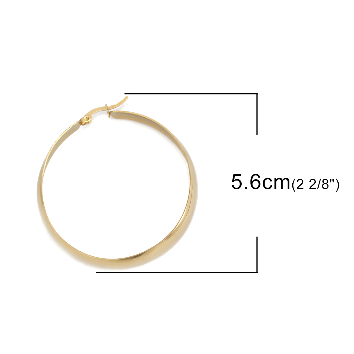 Picture of 304 Stainless Steel Hoop Earrings Gold Plated Round 5.6cm x 5cm, Post/ Wire Size: (17 gauge), 1 Pair