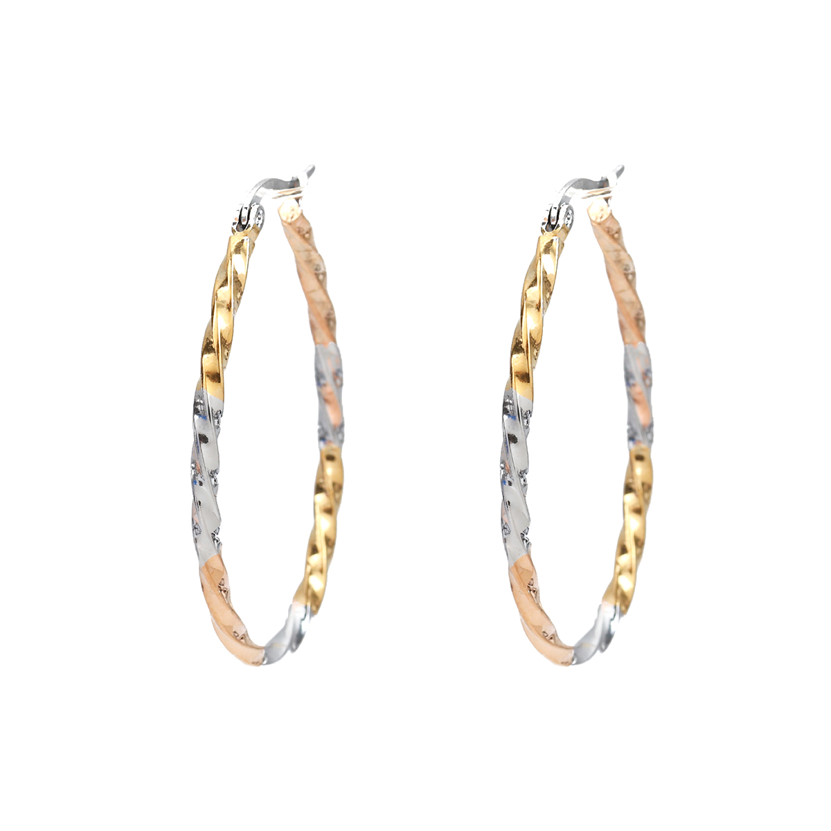Picture of 304 Stainless Steel Hoop Earrings Gold Plated & Silver Tone Oval Spiral Twisted 4.3cm x 2.9cm, Post/ Wire Size: (17 gauge), 1 Pair