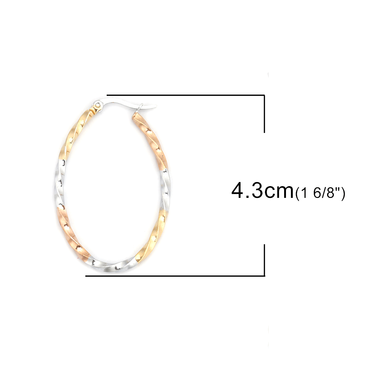 Picture of 304 Stainless Steel Hoop Earrings Gold Plated & Silver Tone Oval Spiral Twisted 4.3cm x 2.9cm, Post/ Wire Size: (17 gauge), 1 Pair