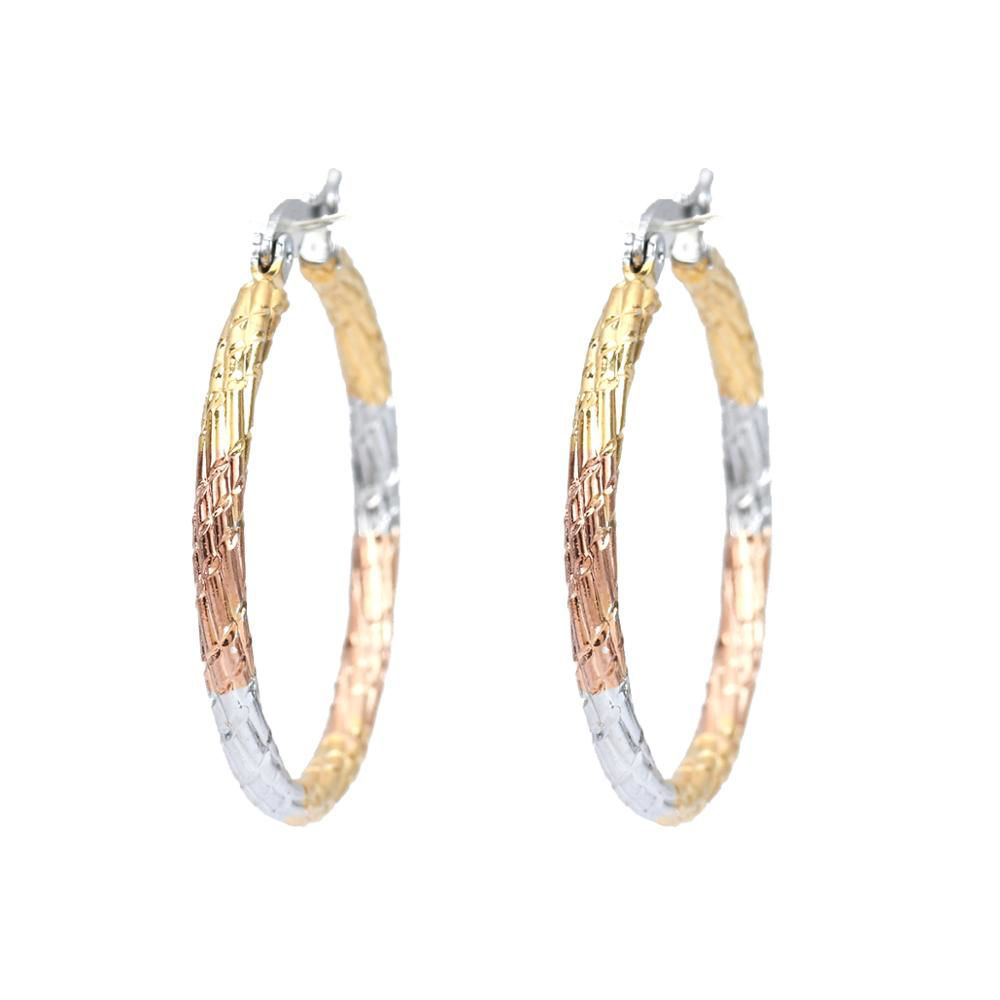 Picture of 304 Stainless Steel Hoop Earrings Gold Plated & Silver Tone Oval Spiral Twisted 4.3cm x 2.9cm, Post/ Wire Size: (17 gauge), 1 Pair