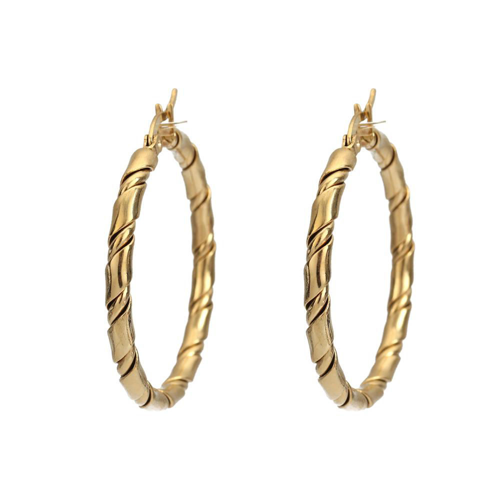 Picture of 304 Stainless Steel Hoop Earrings Gold Plated & Silver Tone Oval Spiral Twisted 4.3cm x 2.9cm, Post/ Wire Size: (17 gauge), 1 Pair