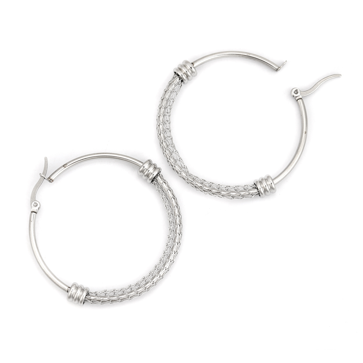 Picture of 304 Stainless Steel Hoop Earrings Silver Tone Round Hollow 4.9cm x 4.8cm, Post/ Wire Size: (17 gauge), 1 Pair