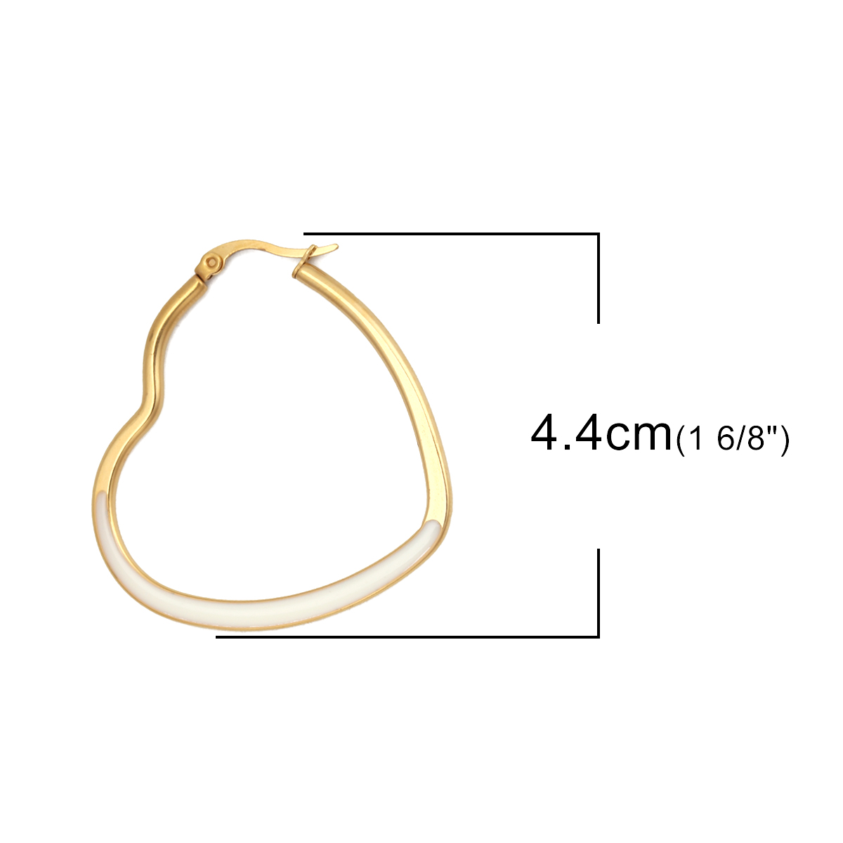 Picture of 304 Stainless Steel Hoop Earrings Gold Plated White Heart Enamel 4.4cm x 4cm, Post/ Wire Size: (17 gauge), 1 Pair