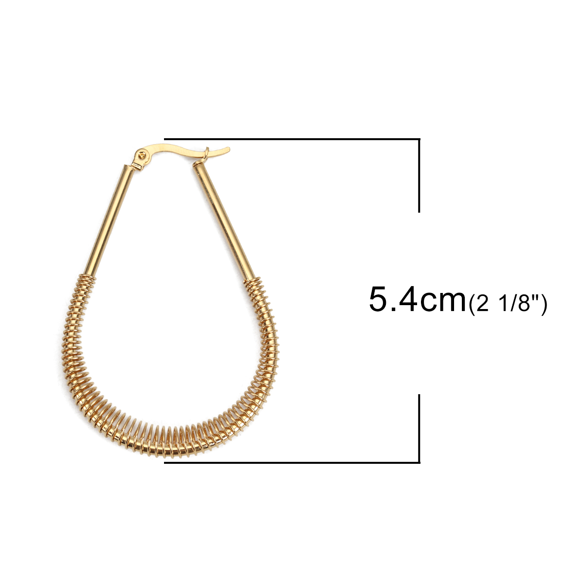 Picture of 304 Stainless Steel Hoop Earrings Gold Plated Drop 5.4cm x 3.7cm, Post/ Wire Size: (17 gauge), 1 Pair