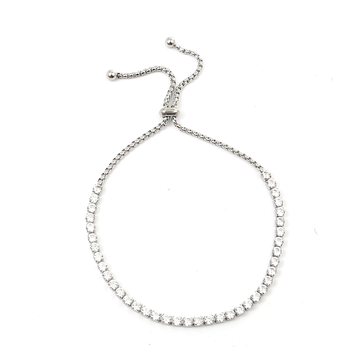 Picture of 304 Stainless Steel Adjustable Slider/ Slide Bolo Bracelets Silver Tone Clear Rhinestone 25cm(9 7/8") long, 1 Piece