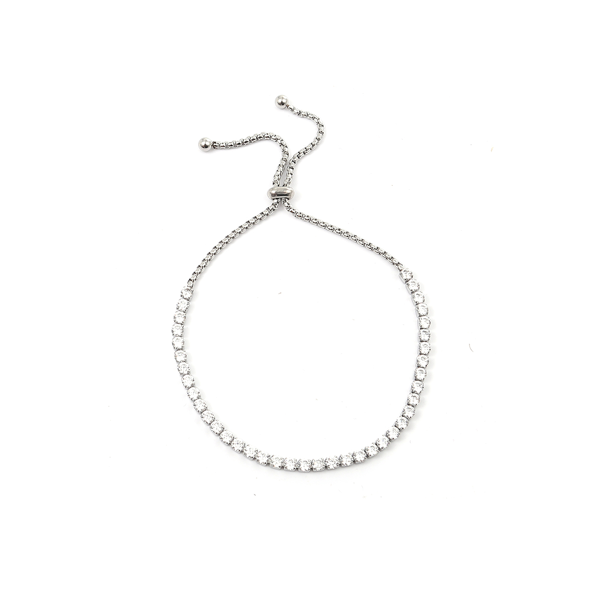 Picture of 304 Stainless Steel Adjustable Slider/ Slide Bolo Bracelets Silver Tone Clear Rhinestone 25cm(9 7/8") long, 1 Piece