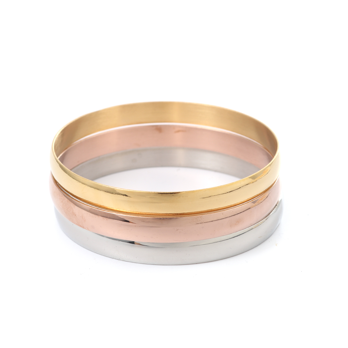 Picture of 304 Stainless Steel Stacking Bangles Bracelets Mixed Round 23cm(9") long - 22cm(8 5/8") long, 1 Set ( 3 PCs/Set)