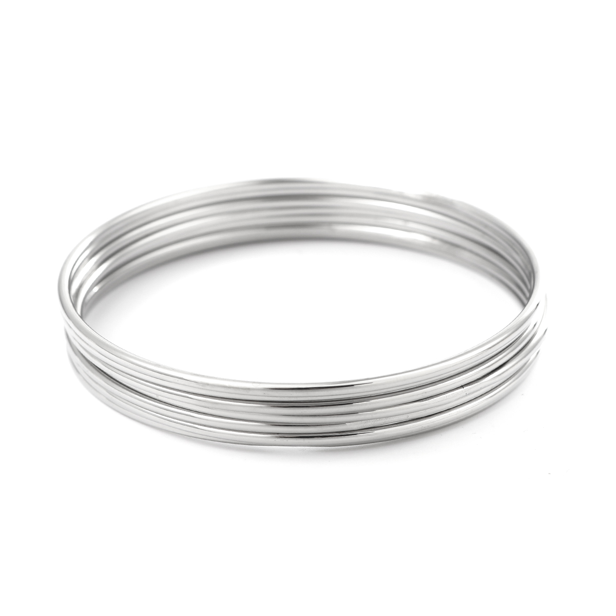 Picture of 304 Stainless Steel Stacking Bangles Bracelets Silver Tone Round 23cm(9") long - 22cm(8 5/8") long, 1 Set ( 7 PCs/Set)