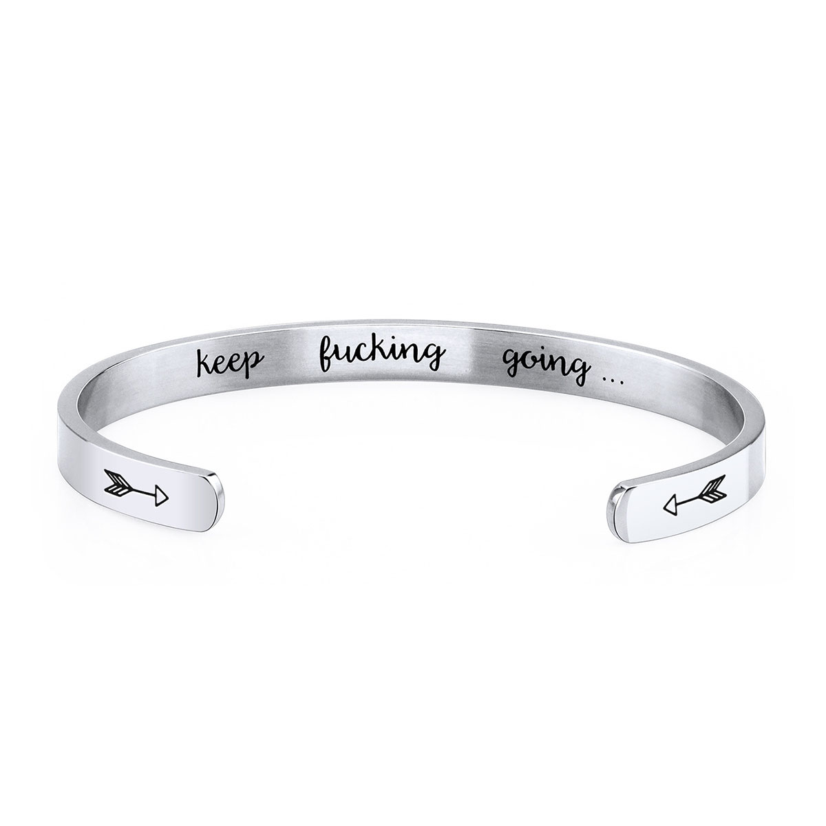 Picture of Titanium Steel Open Cuff Bangles Bracelets Round Silver Plated 15.5cm(6 1/8") long, 1 Piece