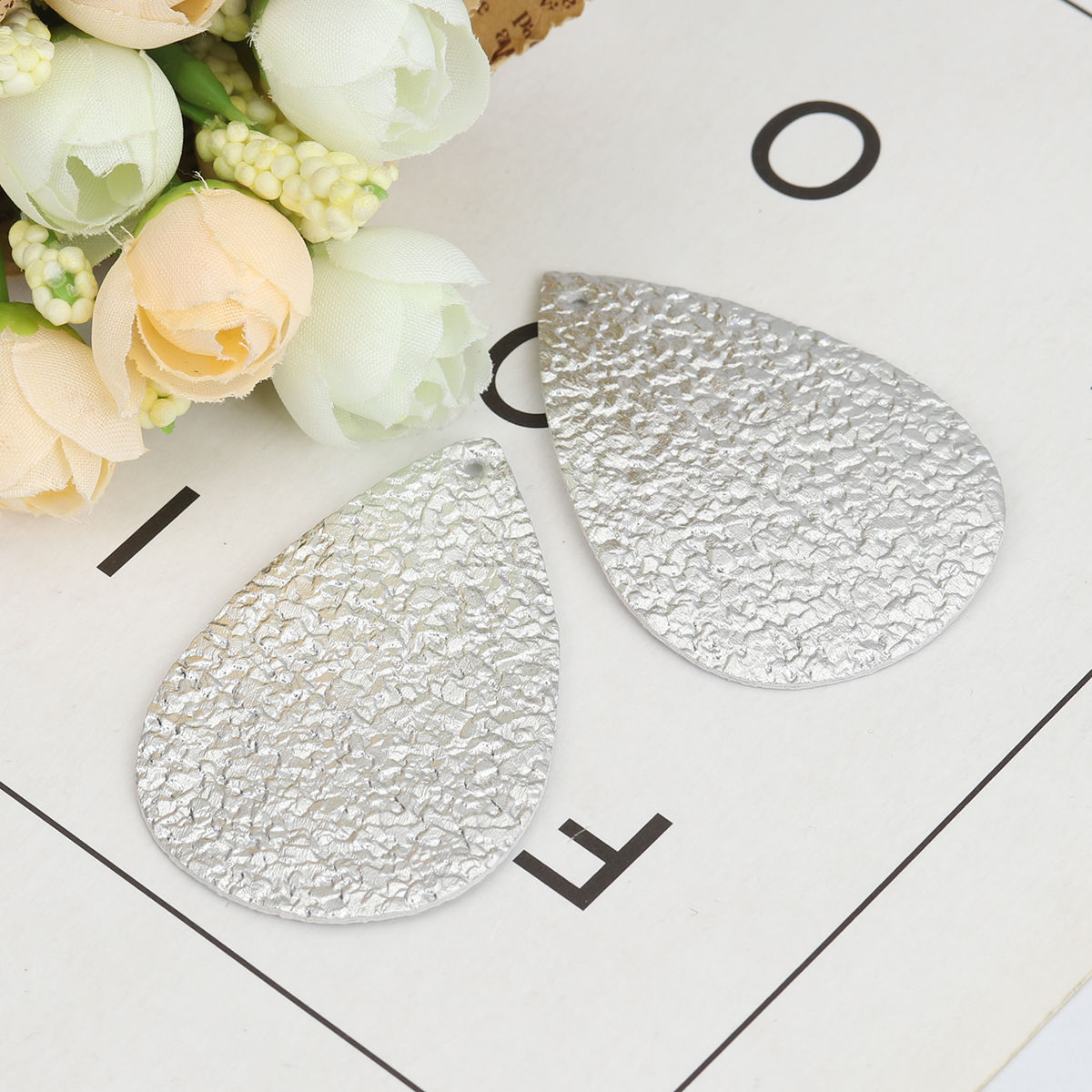 Picture of PU Leather Pendants Drop Silver 5.6cm x 3.7cm, 10 PCs
