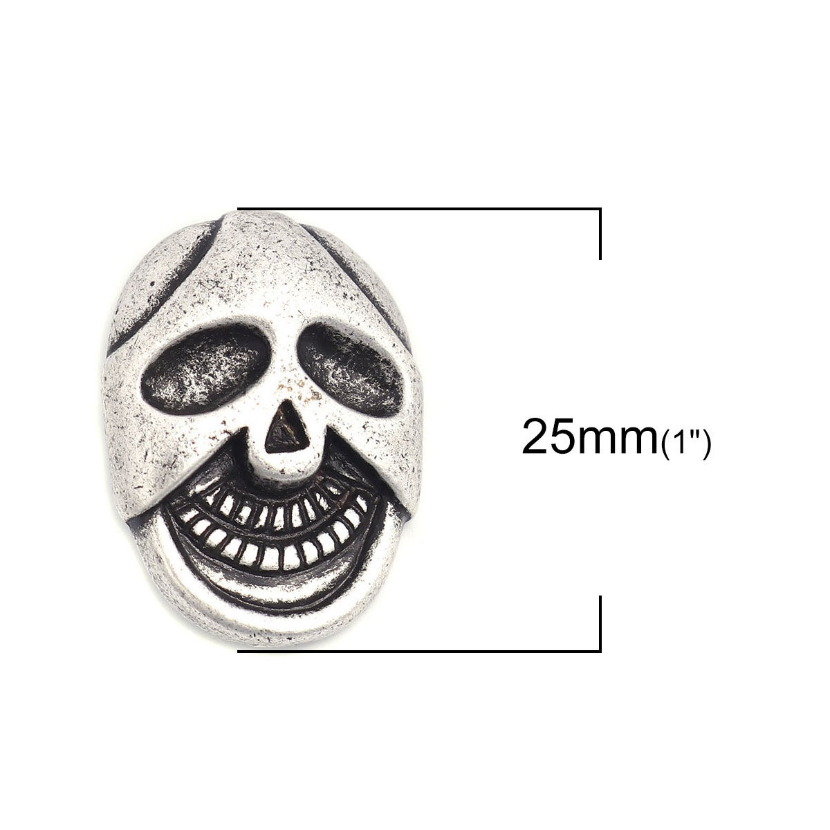 Picture of Zinc Based Alloy Sewing Shank Buttons Two Holes Skull Antique Silver Color Filled 25mm x 19mm, 5 PCs