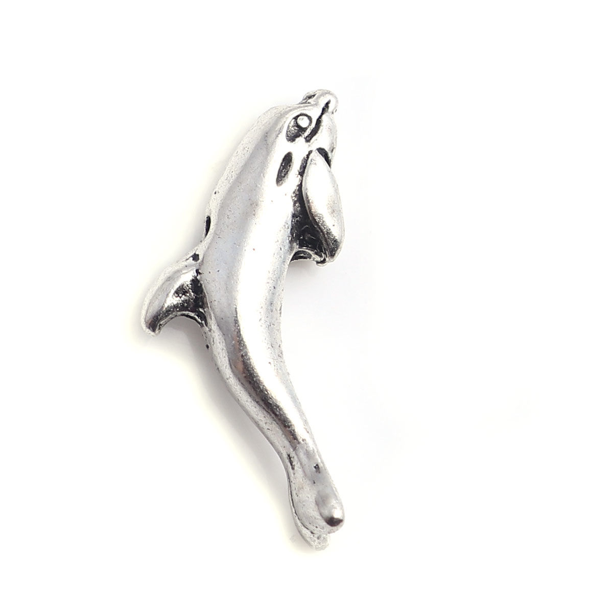 Imagen de Zamak Joyería del océano Cuentas Delfín Plata Antigua 18mm x 11mm, Agujero: Aprox 1mm, 50 Unidades