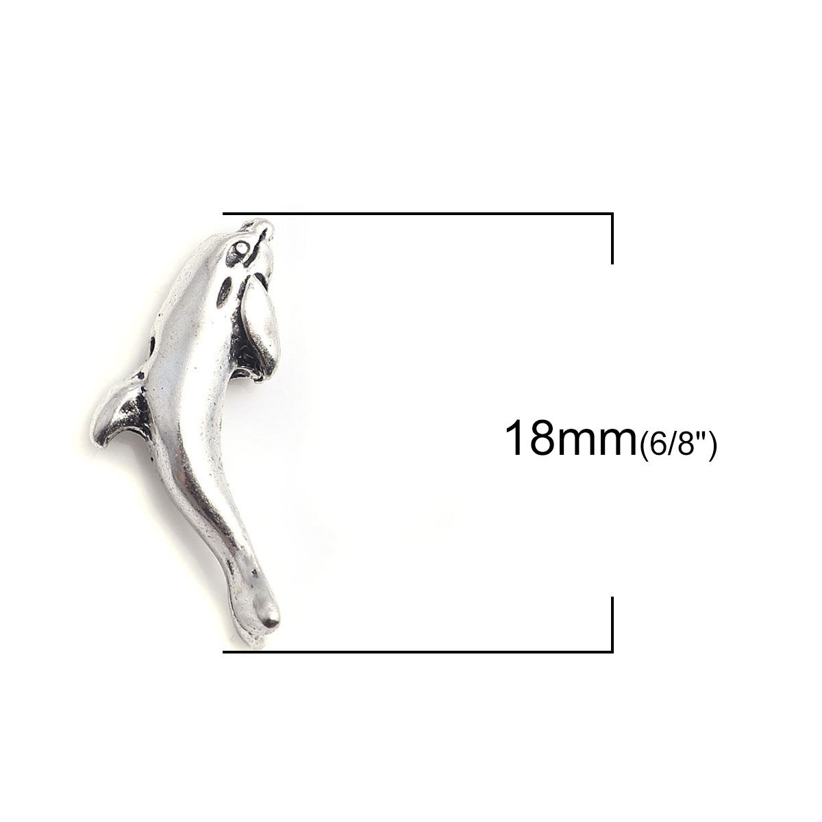 Imagen de Zamak Joyería del océano Cuentas Delfín Plata Antigua 18mm x 11mm, Agujero: Aprox 1mm, 50 Unidades