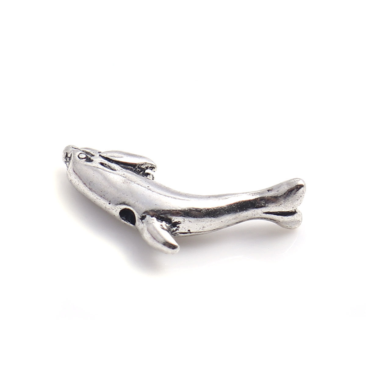 Imagen de Zamak Joyería del océano Cuentas Delfín Plata Antigua 18mm x 11mm, Agujero: Aprox 1mm, 50 Unidades