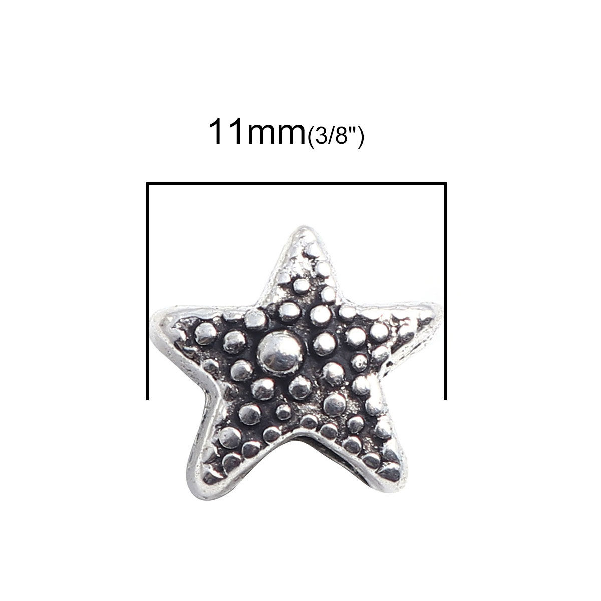 Imagen de Zamak Joyería del océano Cuentas Estrella de mar Plata Antigua 11mm x 10mm, Agujero: Aprox 4.3mm, 30 Unidades