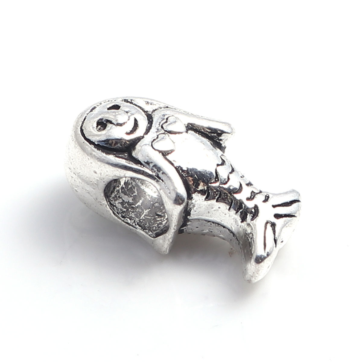 Imagen de Zamak Joyería del océano Cuentas Sirena Plata Antigua 16mm x 8mm, Agujero: Aprox 5mm, 30 Unidades
