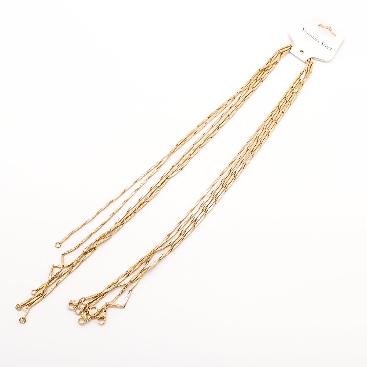 Imagen de 316 Acero Inoxidable Cadena de Bambú Collares Diamond Chapado en Oro 56cm longitud, 10 Unidades