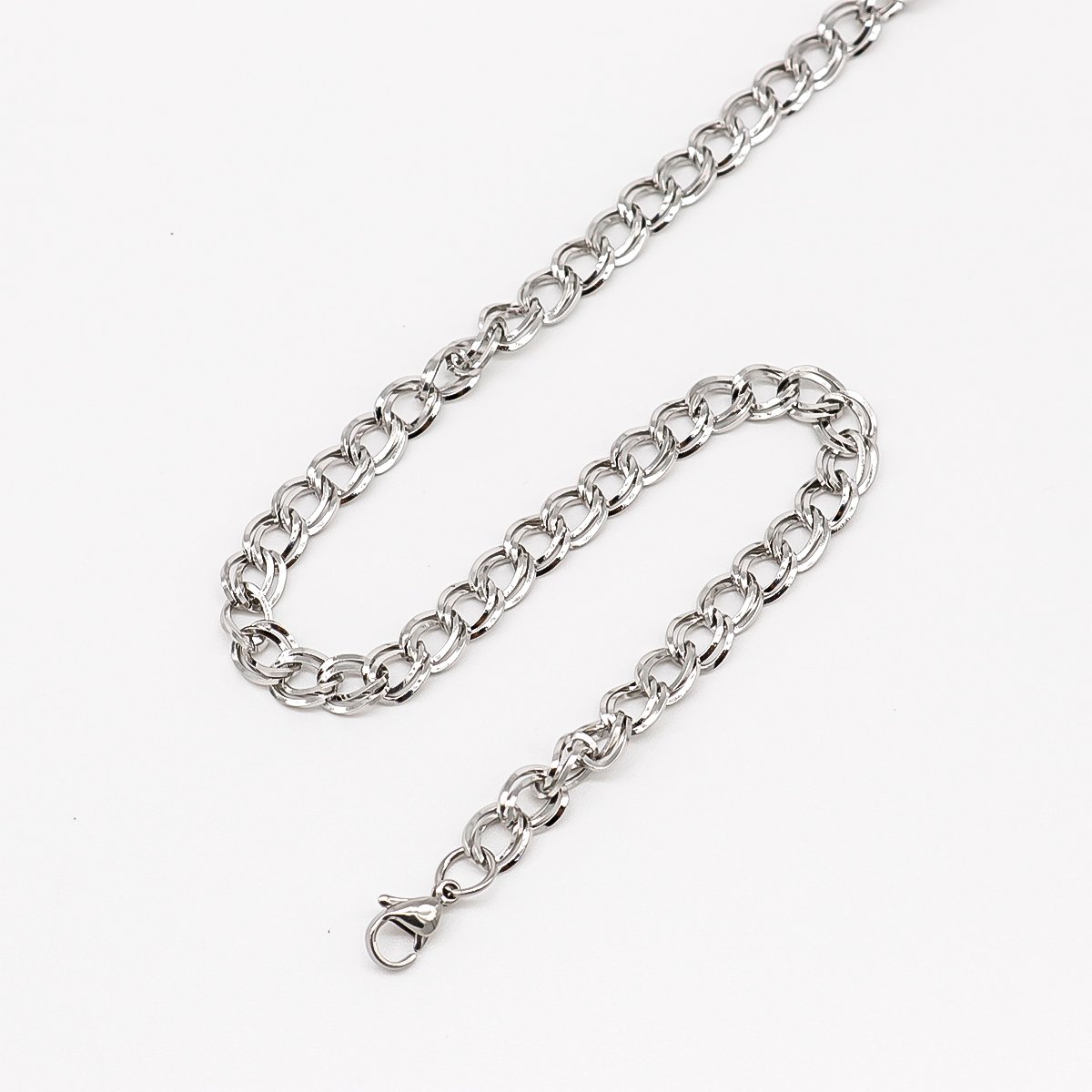 Imagen de 316 Acero Inoxidable Doble Lazo Cadena Collares Tono de Plata 49cm longitud, Cadena: 6.5mm, 10 Unidades