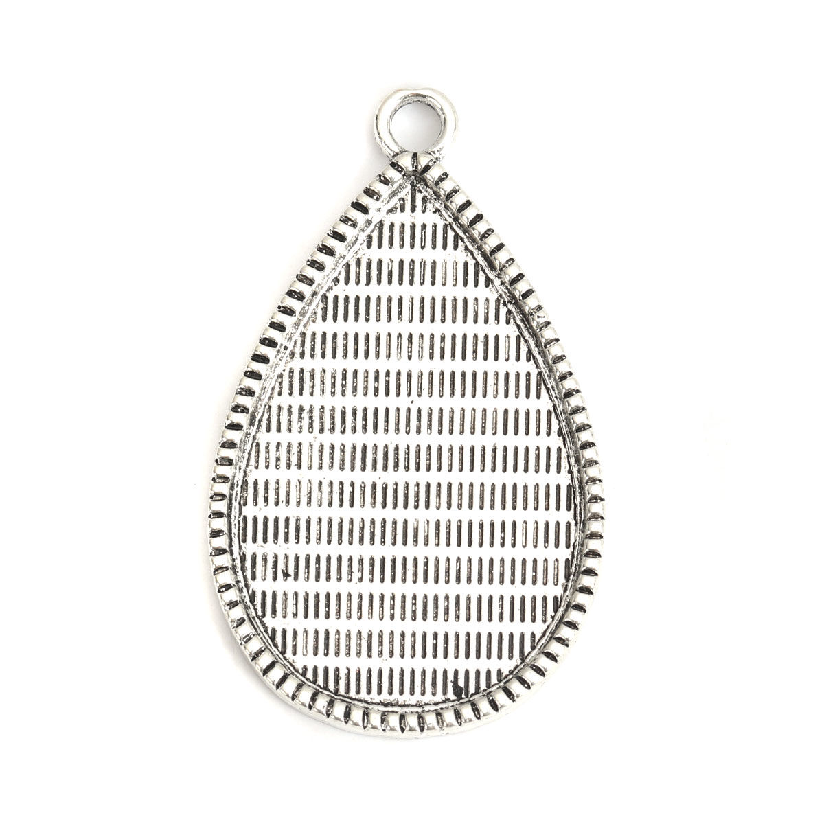 Picture of Zinc Based Alloy Cabochon Settings Pendants Drop Antique Silver Color (Fits 4.9cm x3.2cm) 5.9cm x 3.6cm, 2 PCs