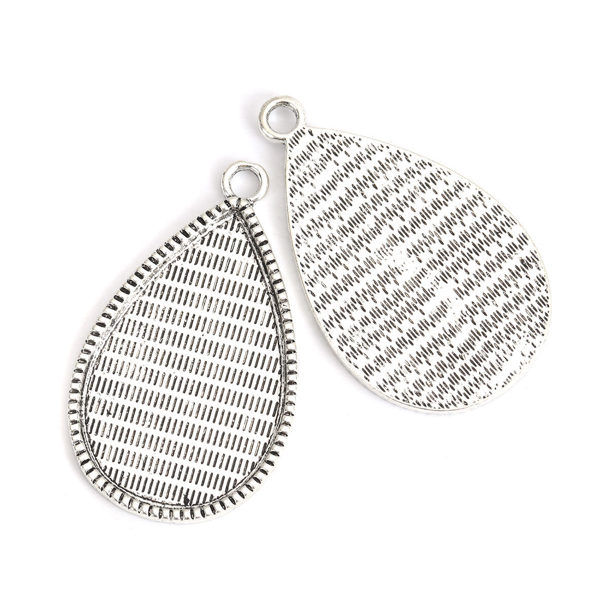 Picture of Zinc Based Alloy Cabochon Settings Pendants Drop Antique Silver Color (Fits 4.9cm x3.2cm) 5.9cm x 3.6cm, 2 PCs