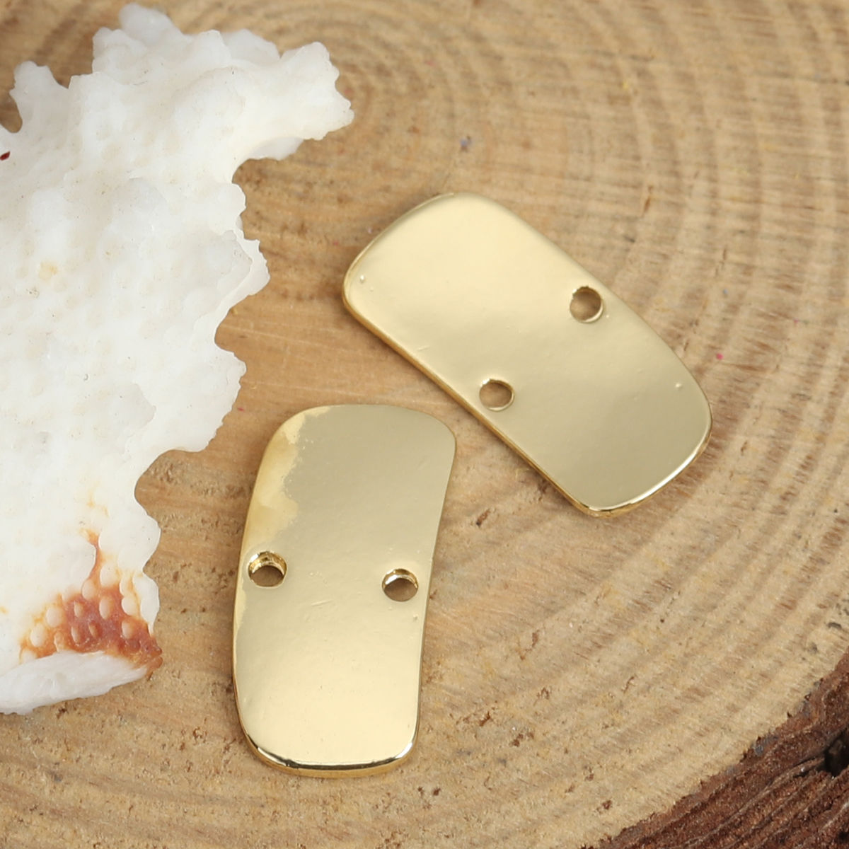 Bild von Zinklegierung Steckverbinder Charms Anhänger 18K Gold Rechteck 18mm x 9mm, 10 Stück