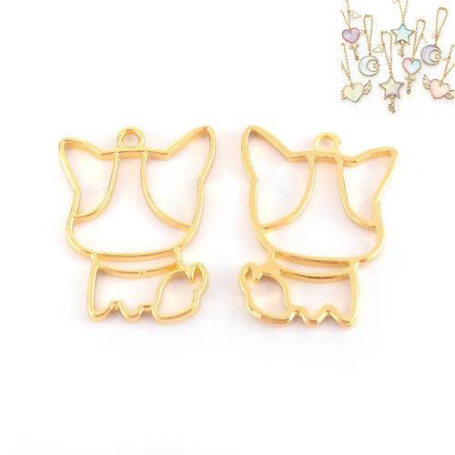 Picture of Zinc Based Alloy Open Back Bezel Pendants For Resin Gold Plated Bulldog Animal 35mm x 27mm, 5 PCs