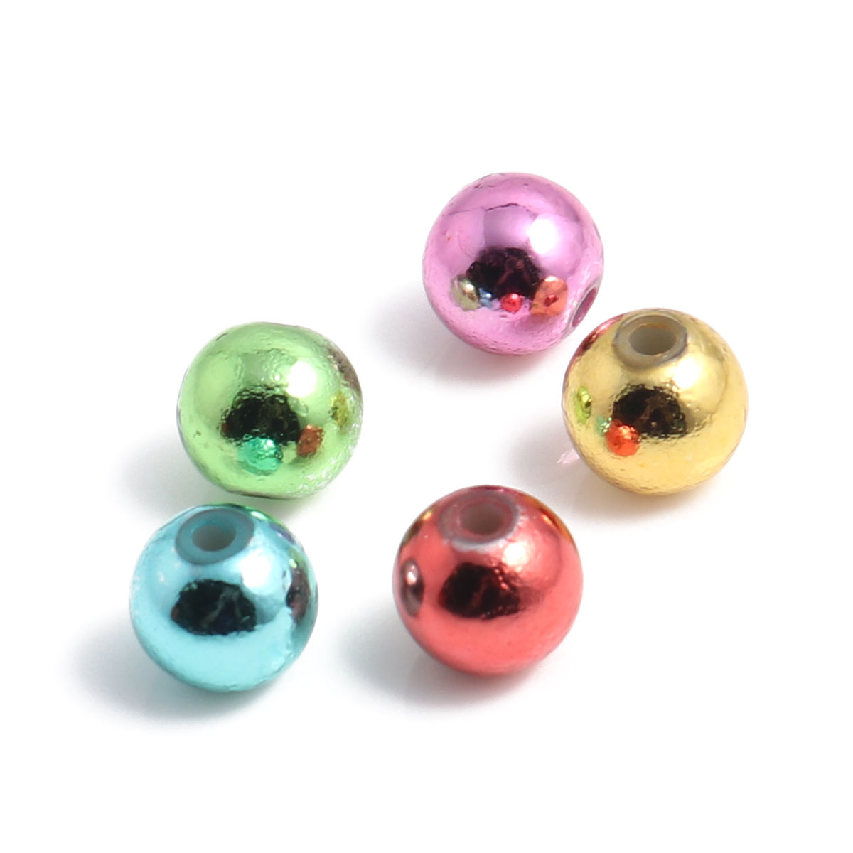 Изображение Акриловые Бусины Круглые, Золотисто-желтый покрытие 10мм диаметр, Отверстие:примерно 2.2мм, 200 ШТ