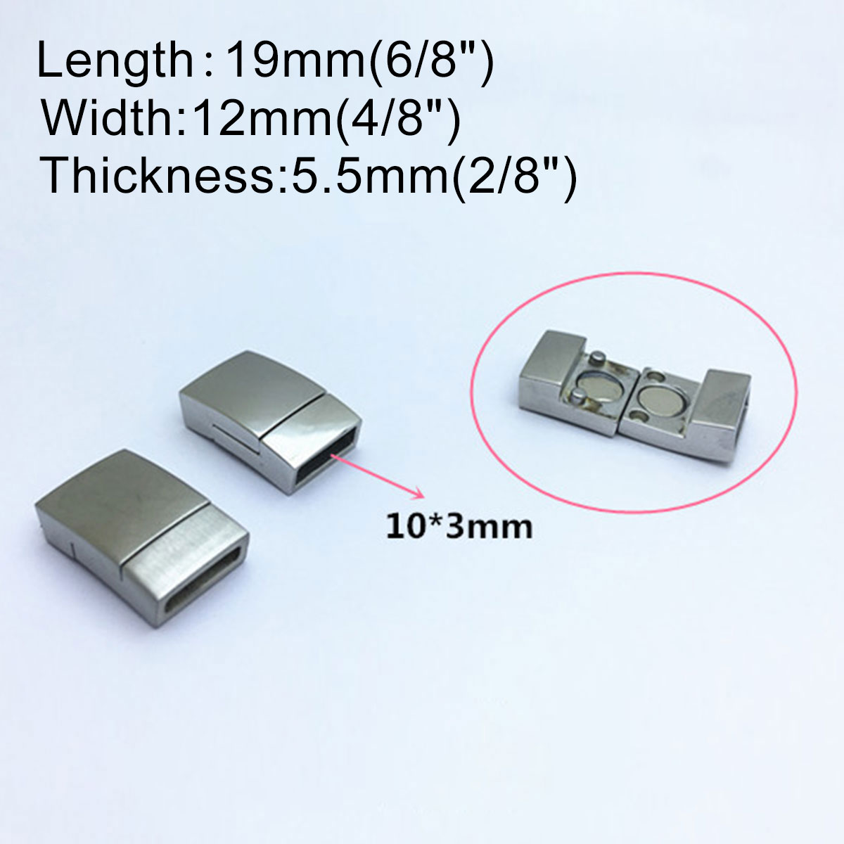 Picture of 304 Stainless Steel Casting Magnetic Clasps Rectangle Silver Tone Frosted 19mm x 12mm, 1 Piece