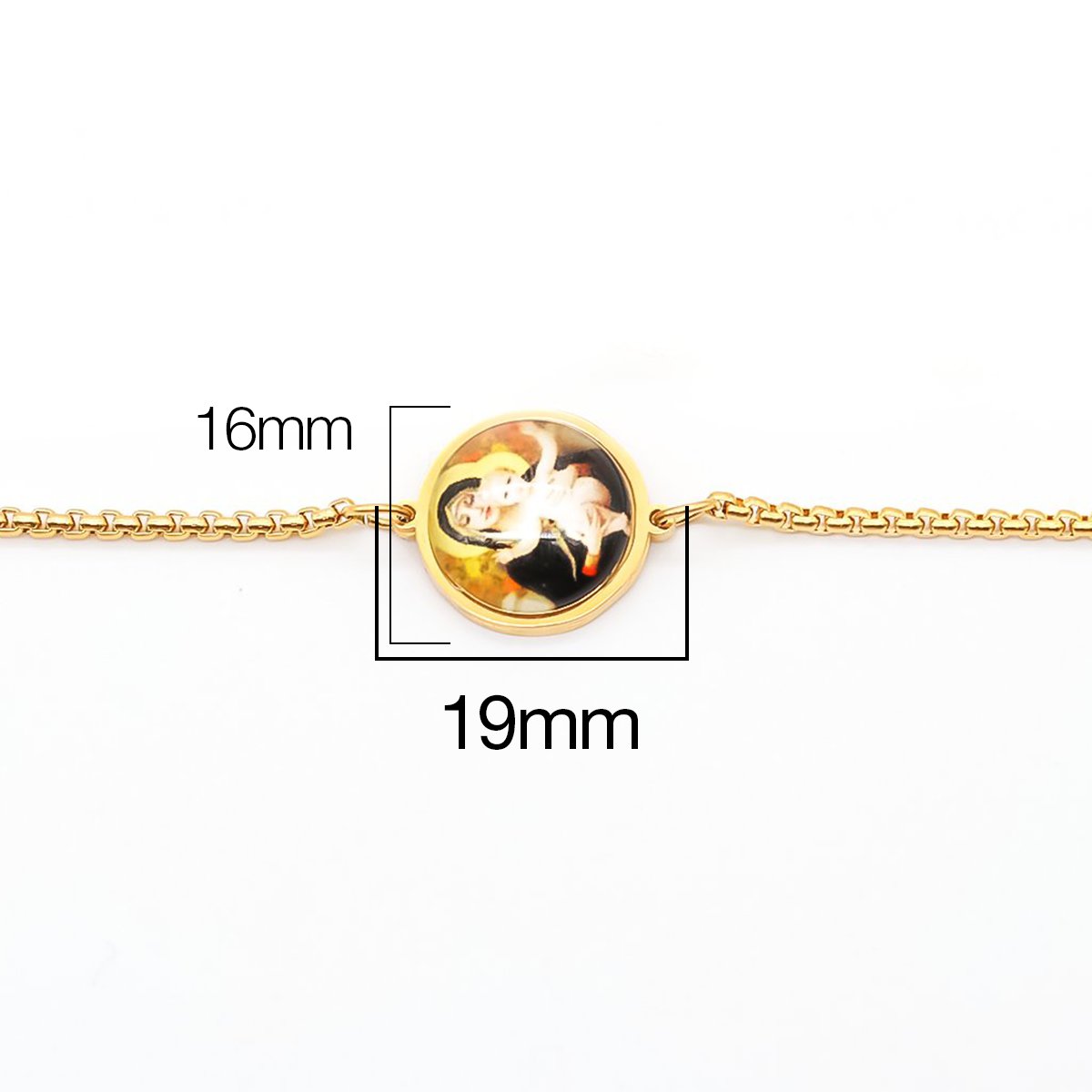 Image de Bracelet Bolo Réglable Nœud Glissé en 316 Acier Inoxydable Doré Rond Sainte Vierge Marie Avec Cabochon en Verre 25cm long, 1 Pièce