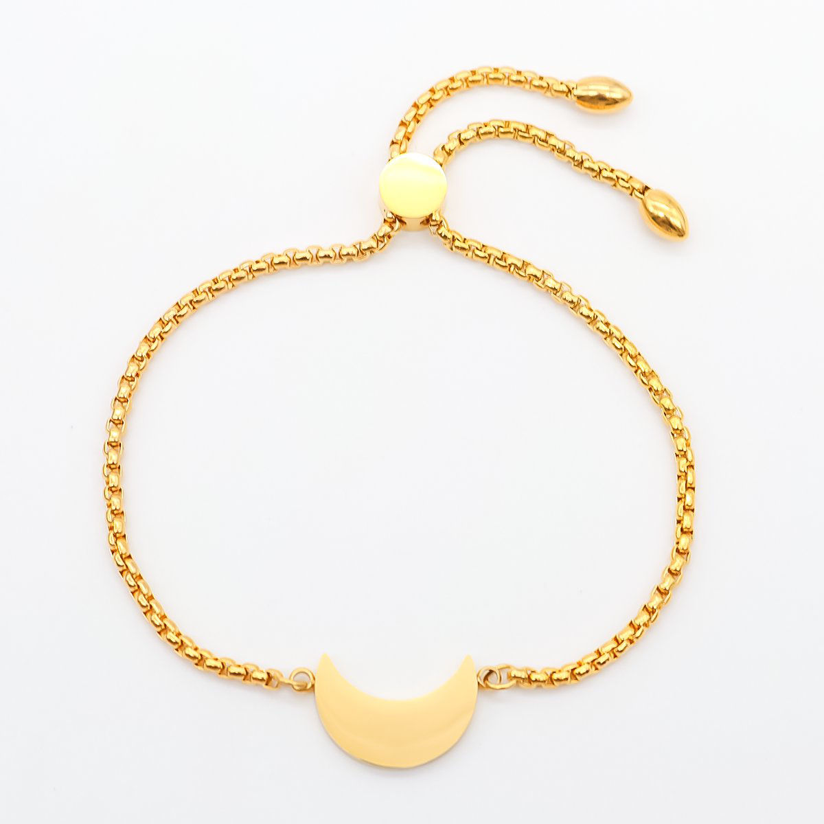 Изображение 316 Нержавеющая сталь Регулируемая Боло Слайдер / Слайд-браслет Позолоченный Луна половина 28см Длина, 1 ШТ