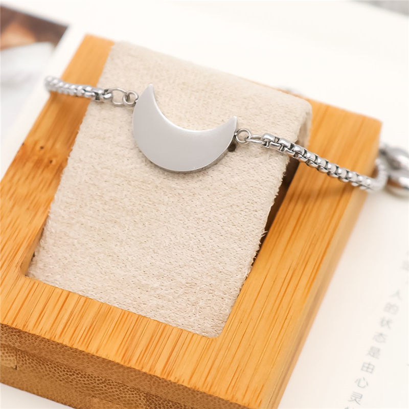 Изображение 316 Нержавеющая сталь Регулируемая Боло Слайдер / Слайд-браслет Позолоченный Луна половина 28см Длина, 1 ШТ