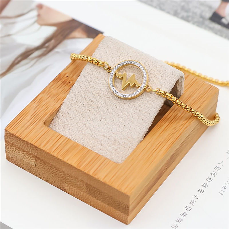 Image de Bracelet Bolo Réglable Nœud Glissé en 316 Acier Inoxydable Doré Rond Yeux Zircone Cubique Clair Creux 28cm long, 1 Pièce