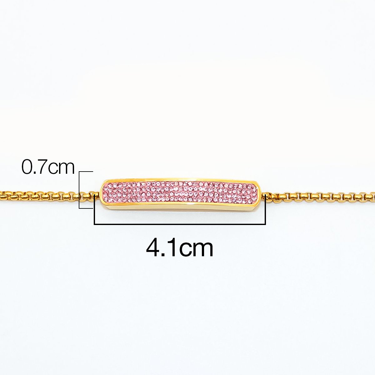 Image de Bracelet Bolo Réglable Nœud Glissé en 316 Acier Inoxydable Doré Rectangle Zircone Cubique Rose 30cm long, 1 Pièce