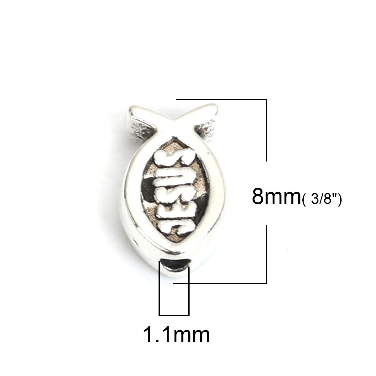 Picture of Zinc Based Alloy Spacer Beads Jesus/ Christian Fish Ichthys Antique Silver Color 8mm x 5mm, Hole: Approx 1.1mm, 100 PCs