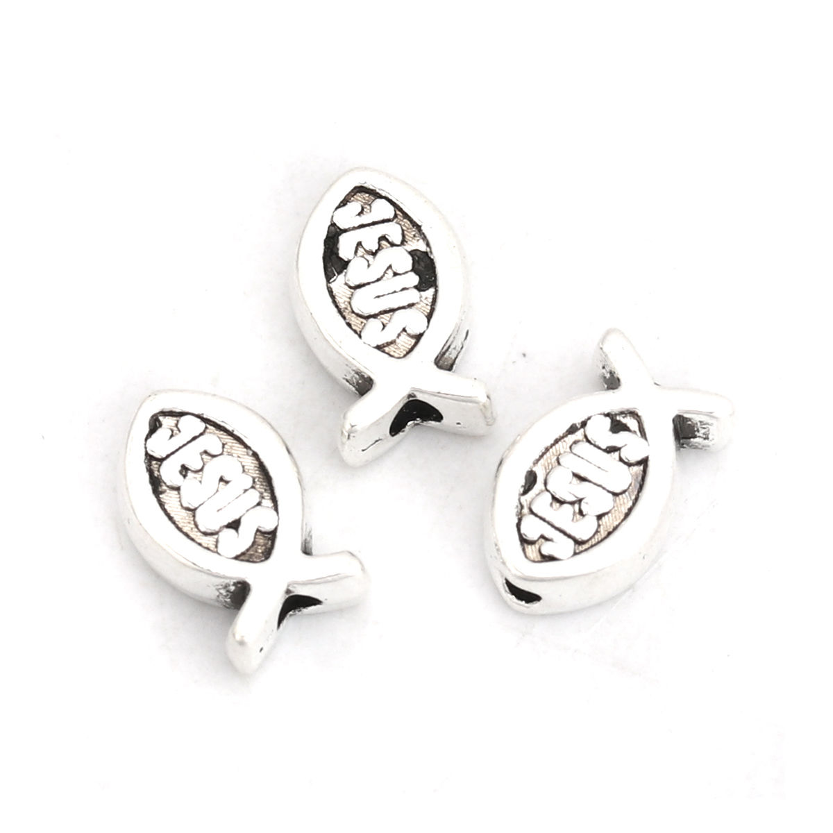 Picture of Zinc Based Alloy Spacer Beads Jesus/ Christian Fish Ichthys Antique Silver Color 8mm x 5mm, Hole: Approx 1.1mm, 100 PCs