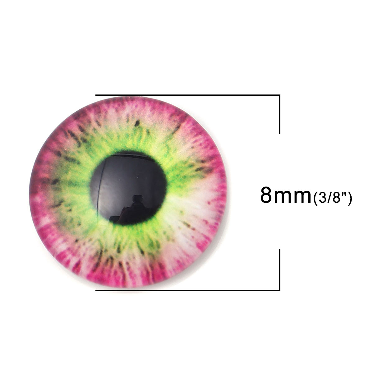 Picture of Glass Dome Seals Cabochon Round Flatback Fuchsia Eye Pattern 8mm Dia, 50 PCs
