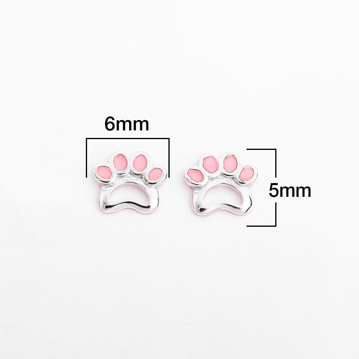 Picture of Sterling Silver Pet Memorial Ear Post Stud Earrings Platinum Plated Light Pink Paw Claw Enamel 6mm x 5mm, Post/ Wire Size: (21 gauge), 1 Pair