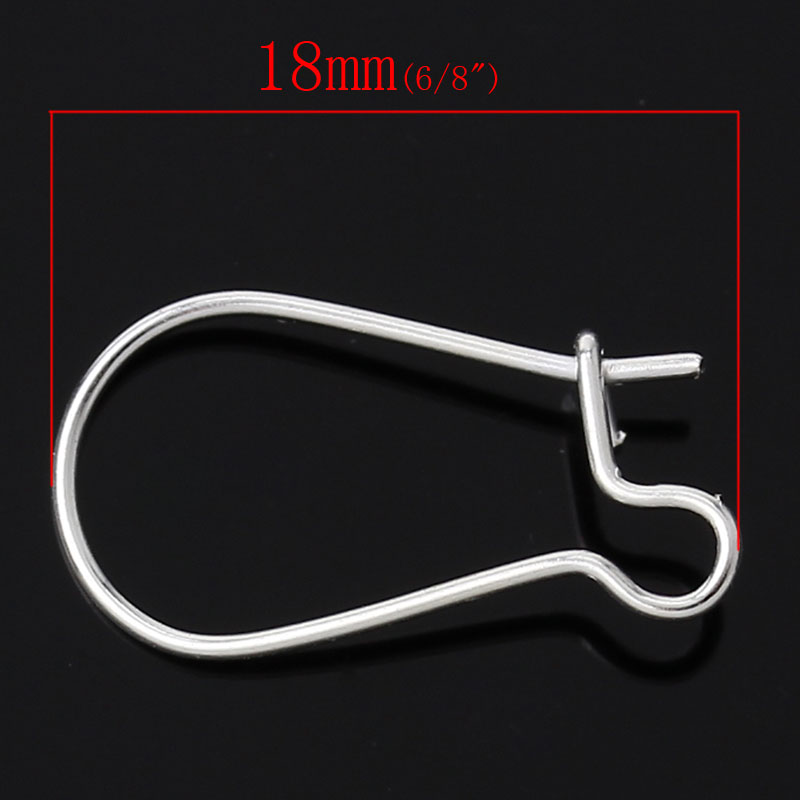 Bild von Eisen(Legierung) Ohrringe Ohrhaken Versilbert 18mm x 10mm, Drahtstärke: (21 gauge), 400 Stück