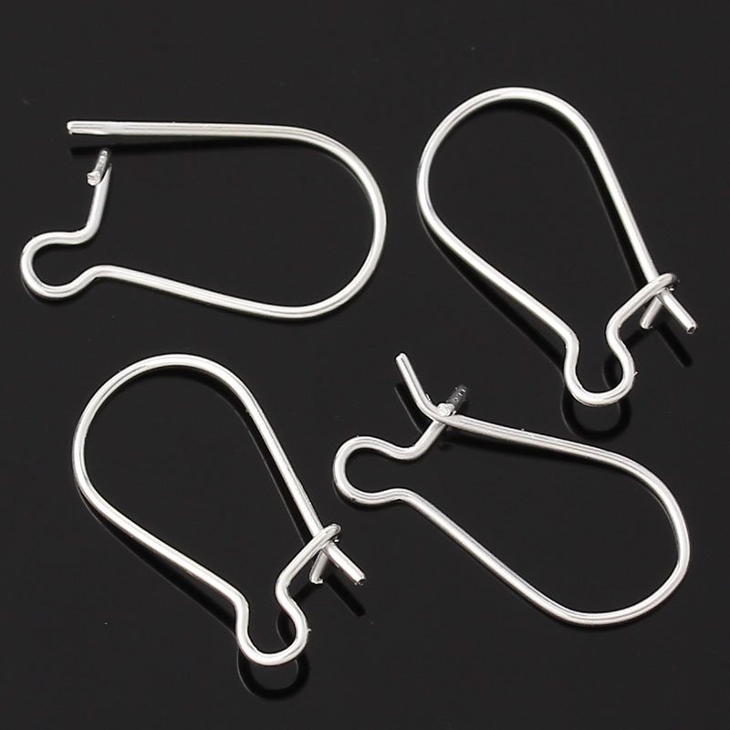 Bild von Eisen(Legierung) Ohrringe Ohrhaken Versilbert 18mm x 10mm, Drahtstärke: (21 gauge), 400 Stück