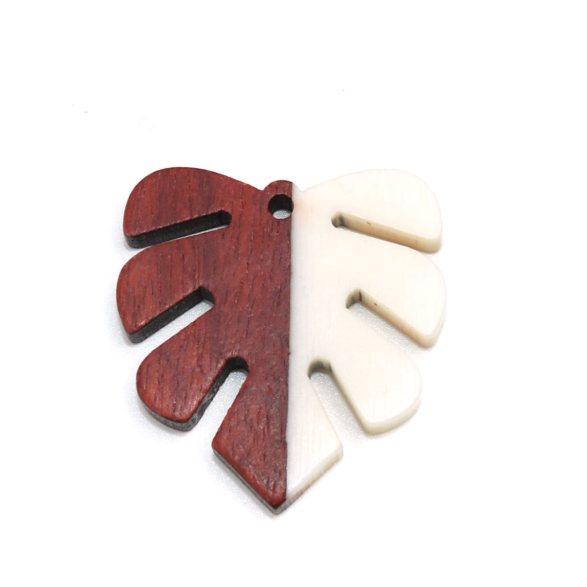 Picture of Resin & Natural Wood Effect Resin Pendants Palm Frond Ivory 3cm x 2.8cm, 3 PCs
