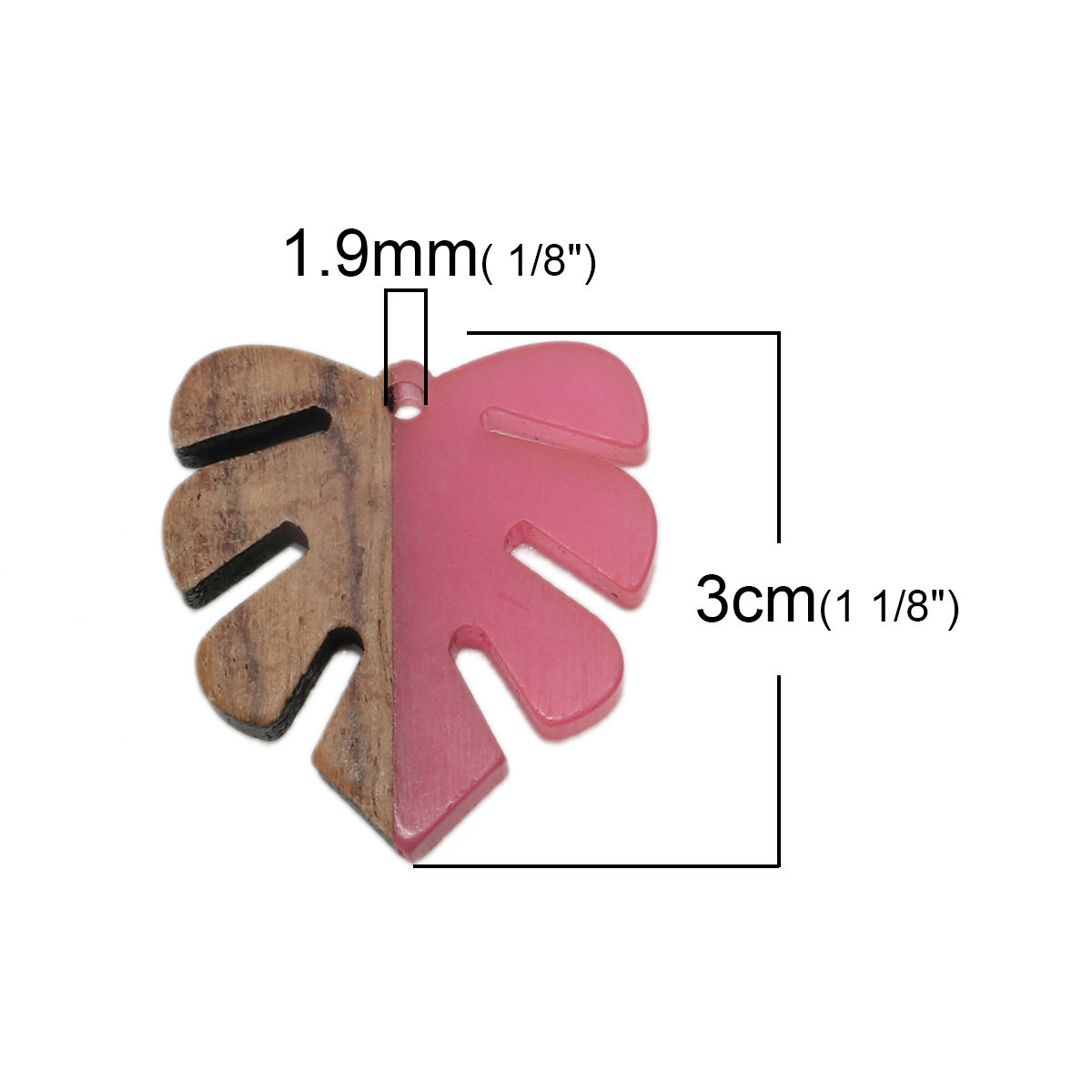 Picture of Resin & Natural Wood Effect Resin Pendants Palm Frond Fuchsia 3cm x 2.8cm, 3 PCs