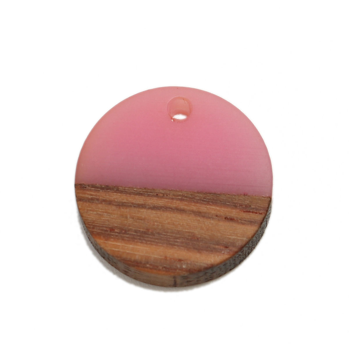 Picture of Resin & Natural Wood Effect Resin Charms Round Disc Mauve 18mm Dia, 5 PCs