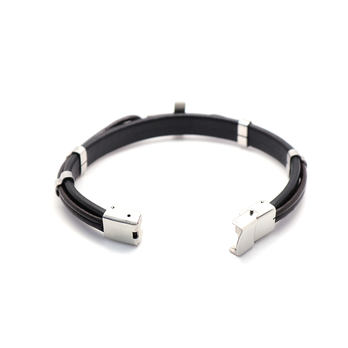 Bild von 304 Edelstahl & Echtes Leder Armband Silberfarbe Braun & Schwarz Rund Kreuz Mehrschichtig 21cm lang, 1 Strang